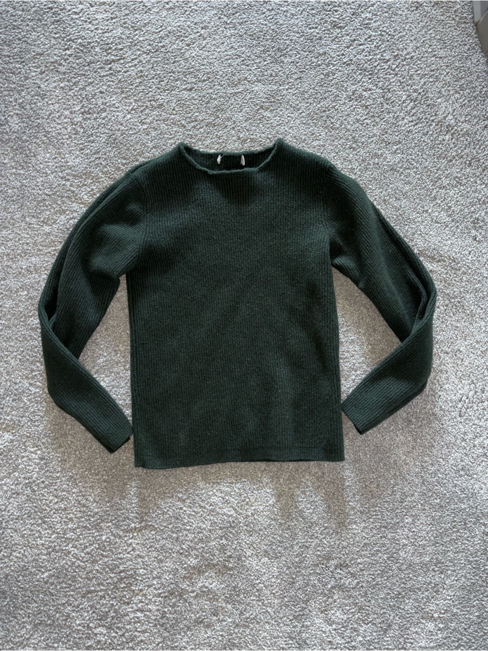 SizeS-100%MerinoWool-Women’s Dark Green Crewneck Knit Sweater